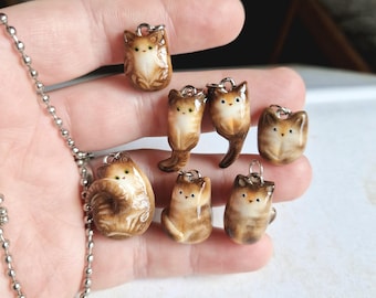 Personalized Brown Tabby Necklace: Polymer Clay Custom Cat Pendant from Photo