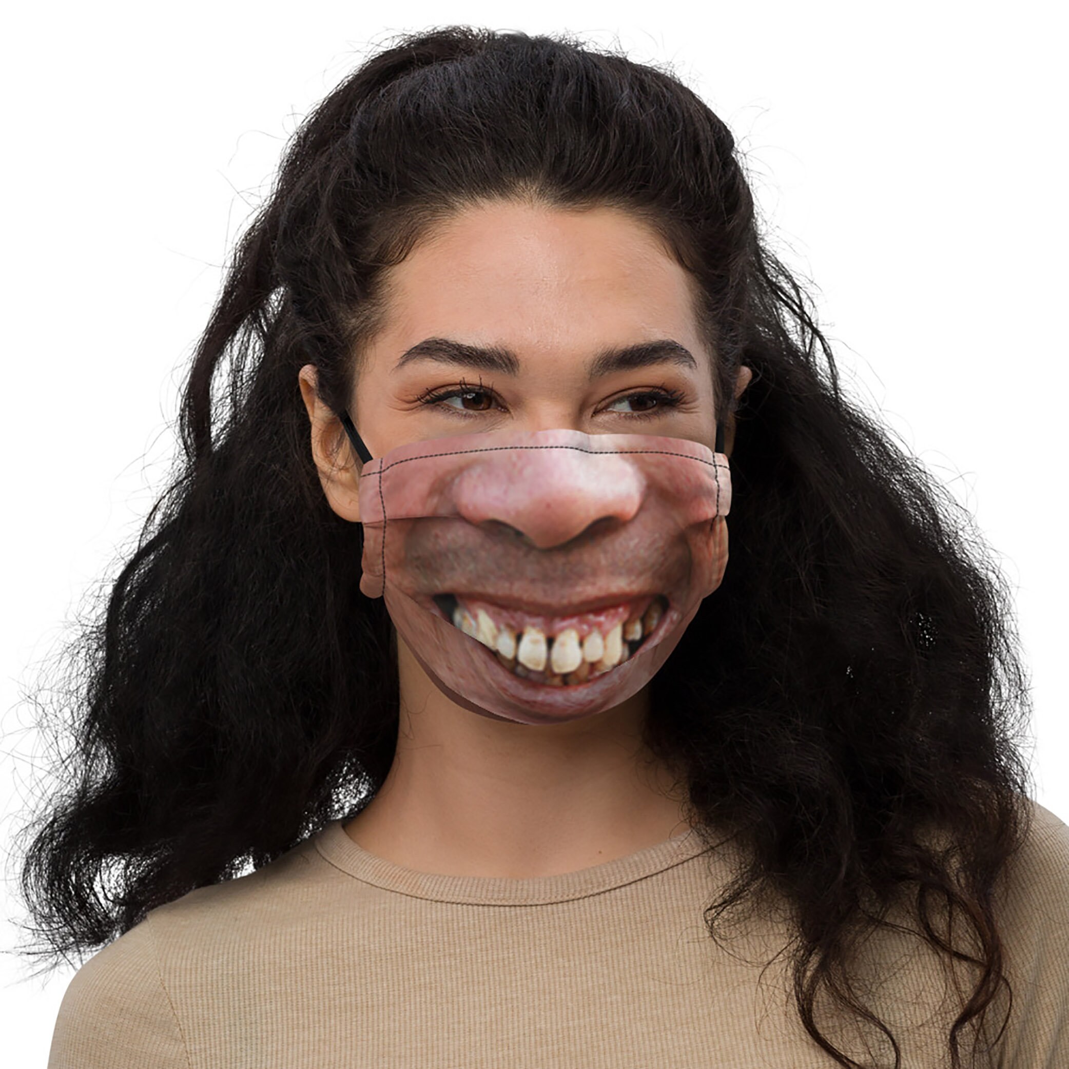 Funny Face Mask Ugly Teeth Crazy Premium Face Mask Prank Etsy
