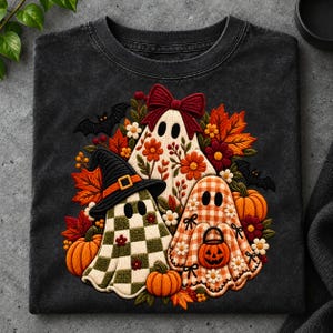 Patchwork-Geister (PNG), gestepptes Halloween-Design (PNG), gemütliches Herbst-Sublimationsdesign