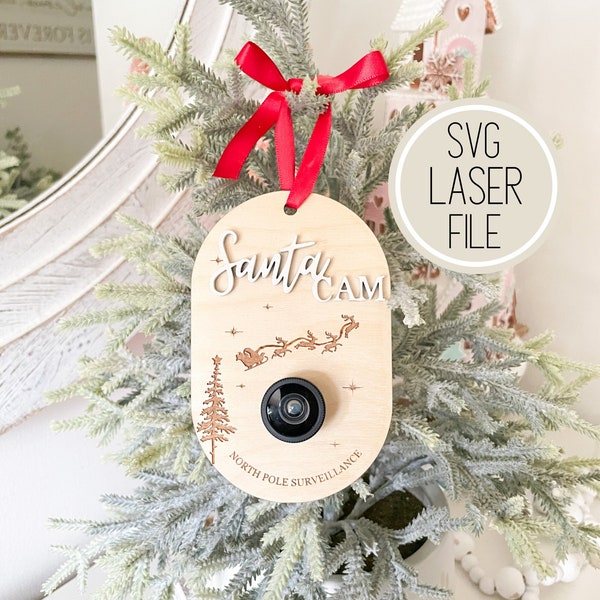 SVG Laser Cut File Santa Cam Ornament | Christmas Tree Ornament | Engraved Ornament | Holiday Gifts | GlowForge Tested