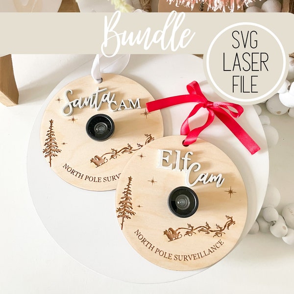 SVG Laser Cut File Santa/Elf Cam Bundle | Christmas Tree Ornament | Engraved Ornament | Holiday Gifts | GlowForge Tested