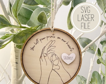 SVG Laser Cut File Memorial Dog Christmas Ornament / Engraved Heart / Pet Remembrance Gifts GlowForge Tested