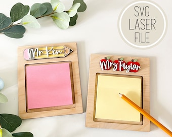 Teacher Notepad Holder SVG Laser Cut File: Apple & Pencil Design (Digital File)