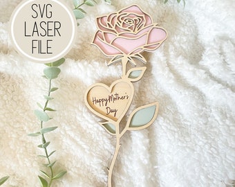 SVG Laser Cut File Happy Mother's Day Flower Gift  / Mom Gifts / GlowForge Tested