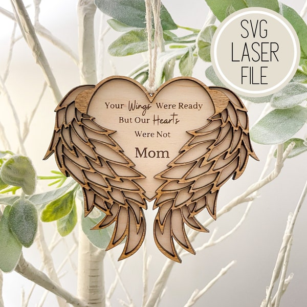 Fichier SVG découpé au laser, décoration de Noël coeur ange commémoratif | Ailes d'ange | Fichier de personnalisation | Cadeaux commémoratifs | Testé par GlowForge