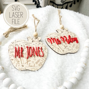 SVG Laser Cut File Teacher Name Ornament | Score Line File | Education Designs | Digital File - GlowForge Tested