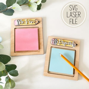 Archivo SVG cortado con láser para bloc de notas para profesores, diseño de lápiz, diseños educativos, archivo digital - Probado por GlowForge