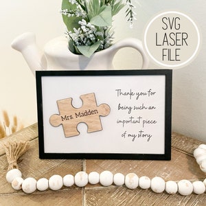 SVG Laser Cut File Teacher Puzzle Piece Sign | Gifts | Digital File - GlowForge Tested