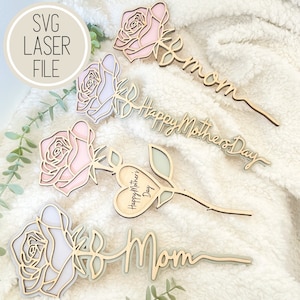SVG Laser Cut File "Mom" Flower Bundle / Mother's day Gifts / GlowForge Tested