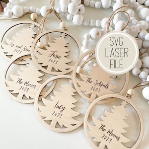 SVG Laser Cut File Christmas Tree Circle Engraved Ornament | Customisation File | Holiday Gifts | Beginner friendly | GlowForge Tested