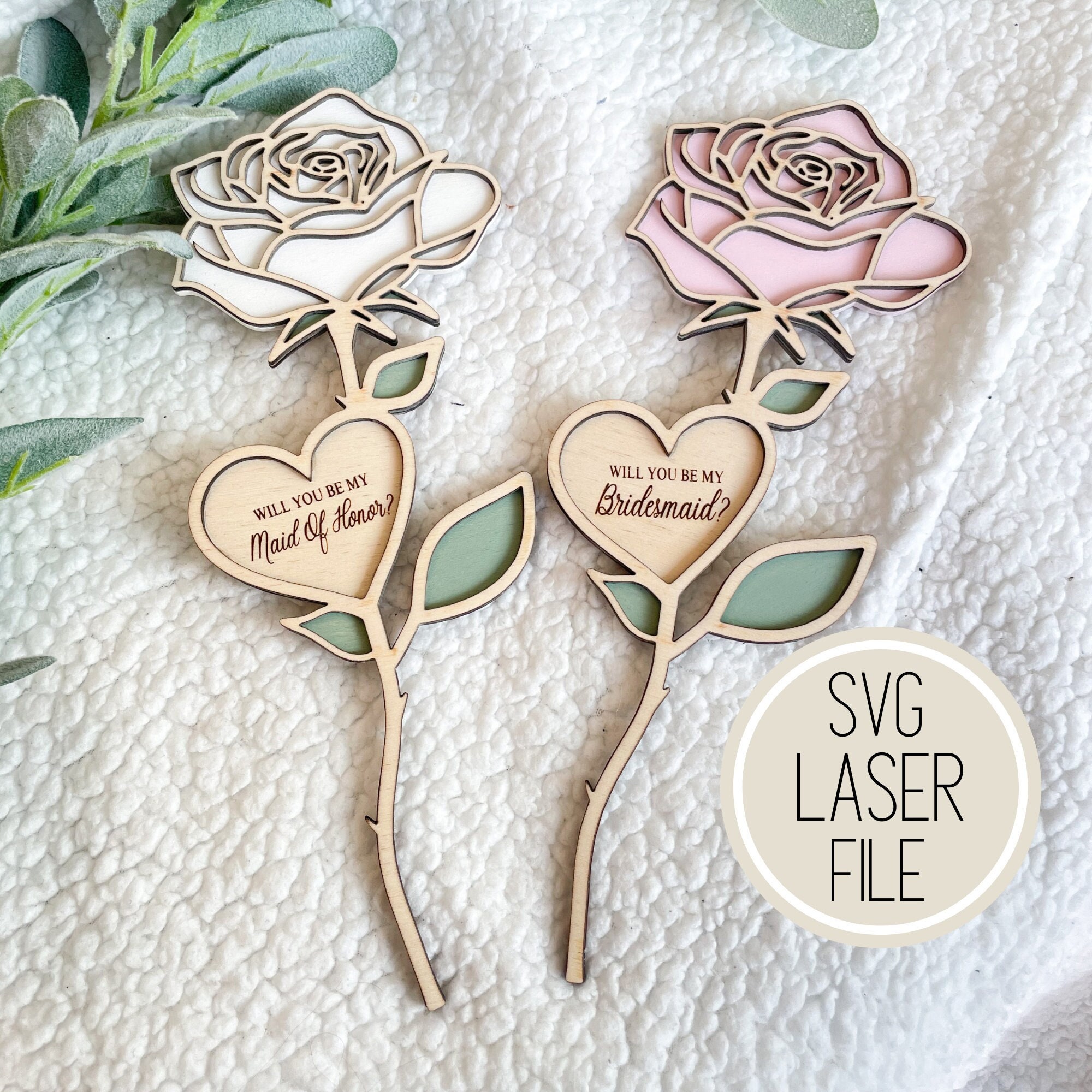 SVG Laser Cut File Engraved 'Will you be my Bridesmaid/ Maid Of Honor' Flower Gift  | Bridal Gifts | GlowForge Tested