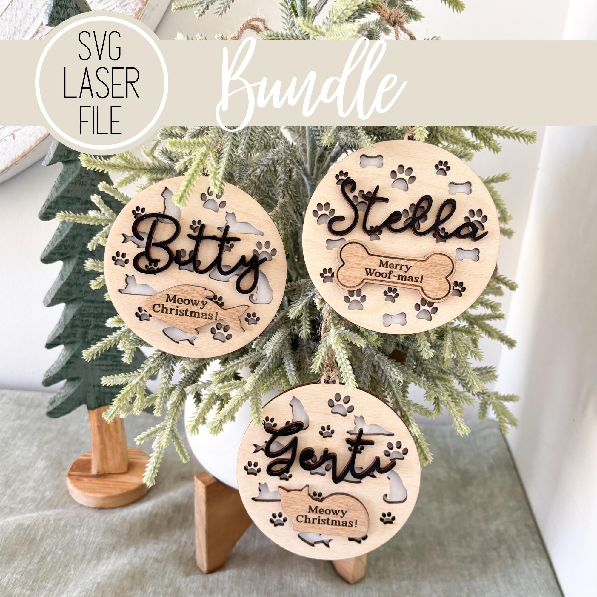 SVG Laser Cut File Dog & Cat Christmas Ornament Bundle | Customisation ...