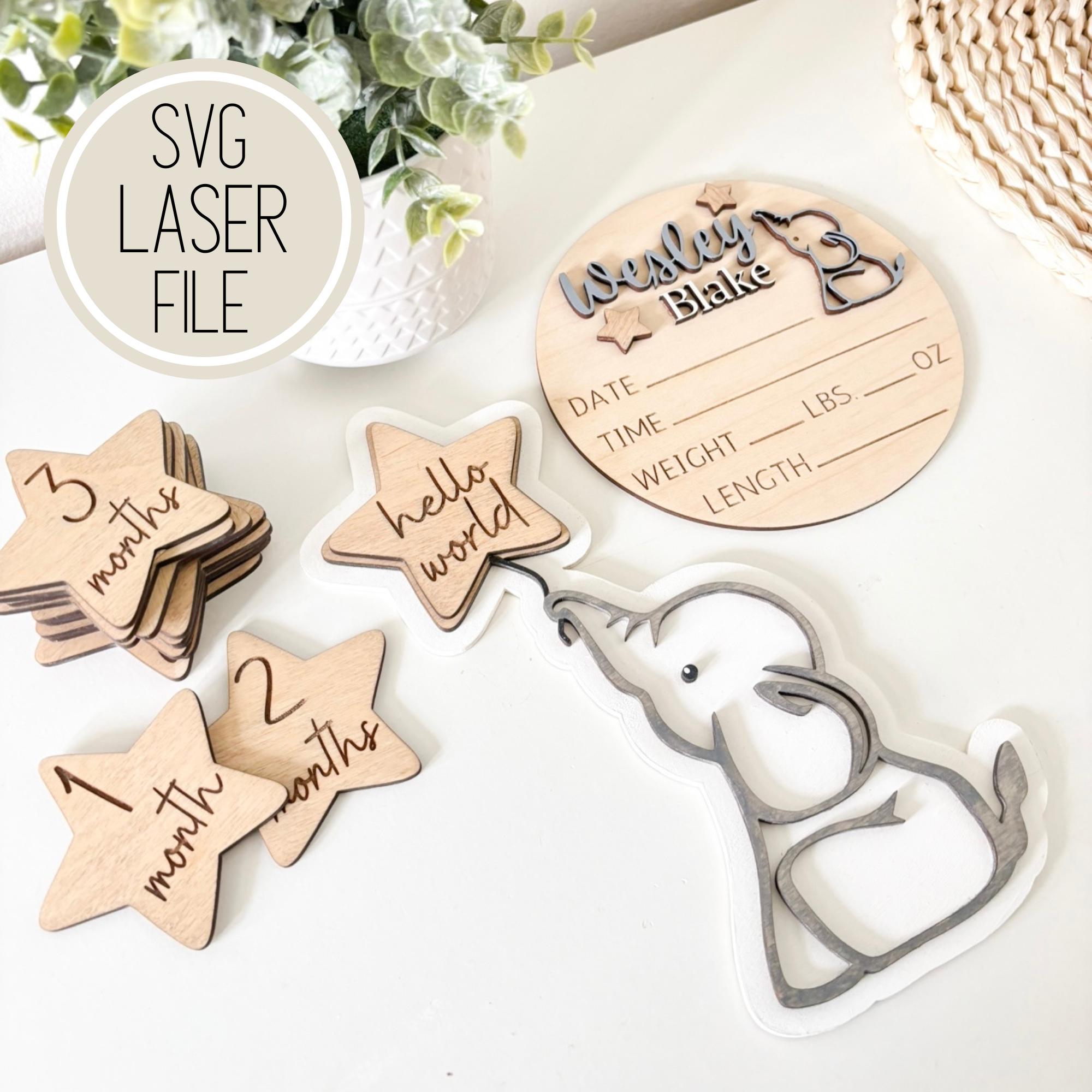 SVG Laser File Elephant Stars Baby Milestone Interchangeable Sign ...