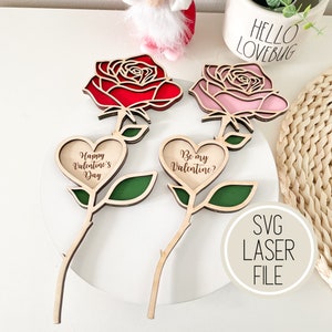 SVG Laser Cut Datei Valentinstag Blumen Bündel | "Sei mein Valentinsschatz"| "Happy Valentine's Day" | Paar Geschenke | Gravur | Glowforge-getestet