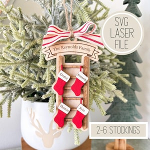 SVG lasergesneden bestand ladderkous naam ornament | Kerstboomdecoratie | Familiecadeaus voor de feestdagen | Gepersonaliseerd ornament | Glowforge-getest