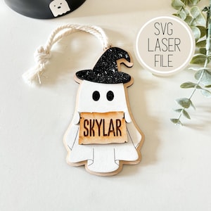 SVG Laser Cut Datei Halloween Hexe Geist Korb Anhänger Ornament | Halloween Geschenke | Gruseliges Dekor | Digitale Datei - GlowForge getestet