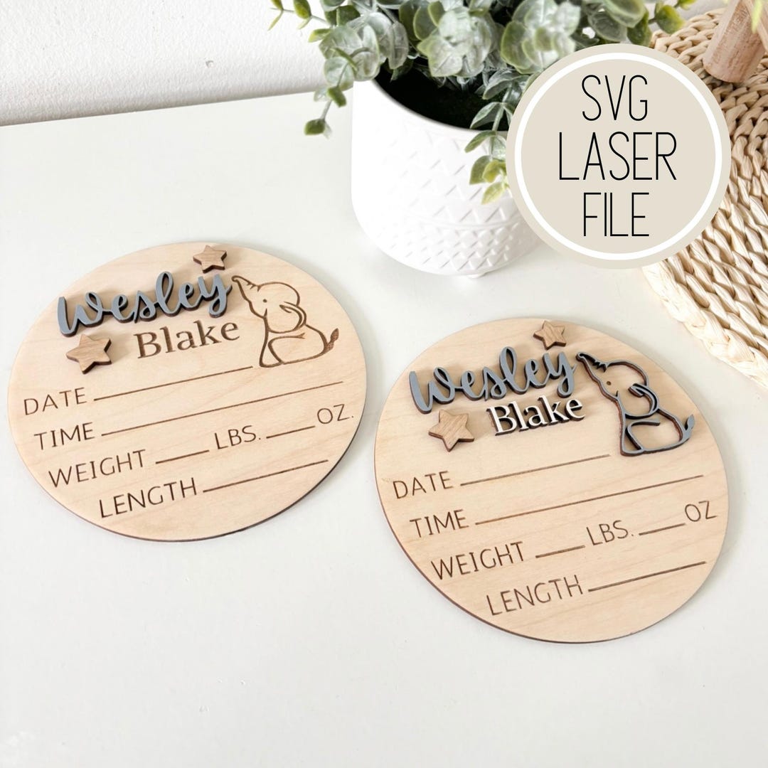 SVG Laser Cut File Elephant Stars Baby Stat Sign | Animal Decor | Baby ...