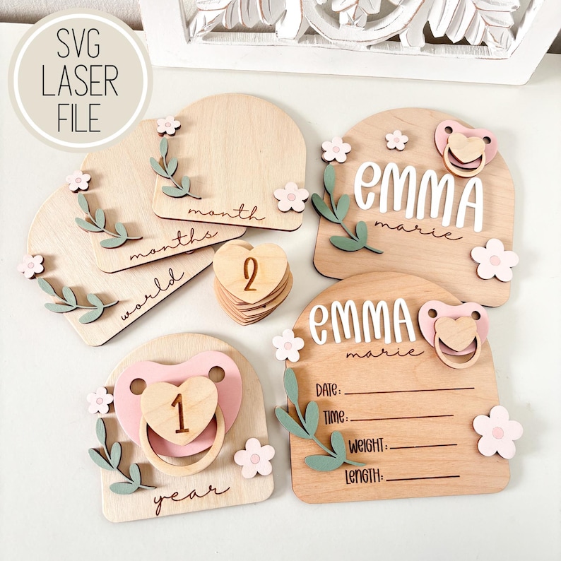 SVG File Baby Name Sign Bundle | Birth Stat Sign + Monthly Milestone ...
