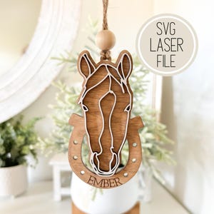 SVG Laser Cut File Outline Horse Christmas Ornament / Horseshoe / Customisation File / Pet Remembrance Gifts GlowForge Tested