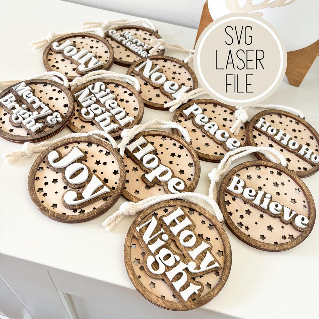 SVG Laser Cut File Christmas Ornament Set Bundle | Star Background ...