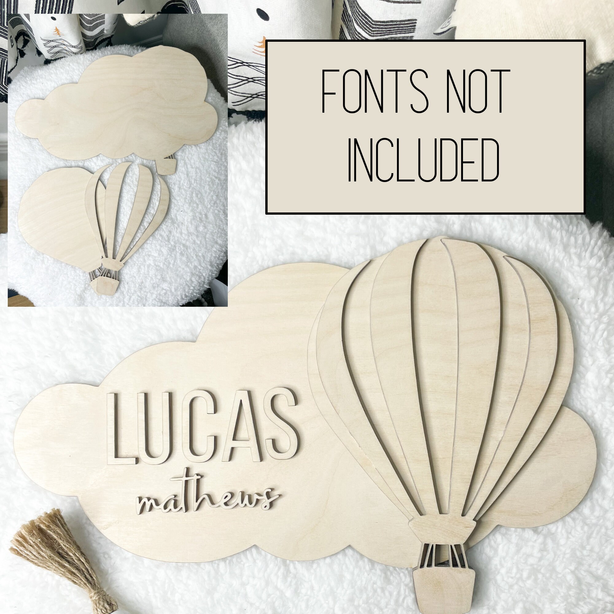SVG Laser Cut File Hot Air Balloon Children's Nursery Name Sign ...