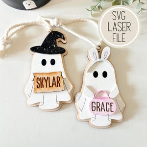 SVG Laser Cut File BUNDLE Bunny And Witch Ghost Basket Tag Ornaments | Halloween Gifts | Spooky Decor | Digital File - GlowForge Tested