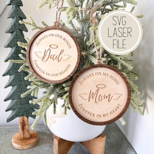 SVG Laser Cut File Memorial Angel Round Christmas Ornament | Angel Wings & Halo| Customisation File | Remembrance Gift | GlowForge Tested