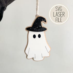 SVG Laser Cut File Halloween Witch Ghost Car Charm Ornament | Halloween Gifts | Spooky Decor | Digital File - GlowForge Tested