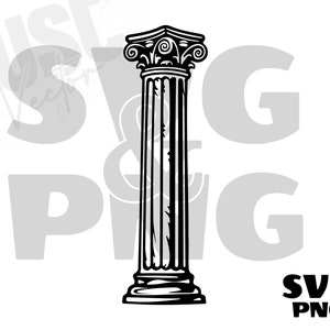 Puede incluir: Ilustración en blanco y negro de una columna romana clásica con un fuste estriado y un capitel decorativo.