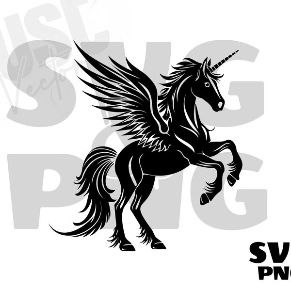 Mythical Winged Horse SVG, Pegasus Flying Horse, Pegasus Clipart, Pegasus Silhouette, Digital Download
