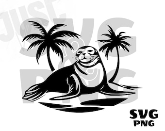 seal Palm Tree Svg, seal svg, Animal Clipart, Seal Silhouette, animal lover clip art, Sea Lion Decal, Digital Download