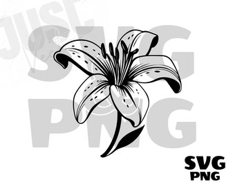 Flor de lirio SVG, SVG de lirio, Flor Svg, Imágenes prediseñadas de flor de lirio, Silueta de lirio, Archivos de flor de lirio para Cricut, Descarga digital instantánea