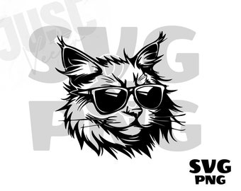 gato con gafas de sol, Cool Cats Clipart, Gatos con gafas svg, gato svg, Gato de pelo largo Svg, Gatito Svg, Descarga digital