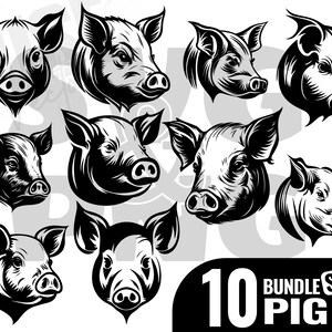 Maiale in formato Svg, Clipart di maiale, Png di maiale, Testa di maiale, File di taglio di maiale per Cricut, Silhouette di maiale, Animali da fattoria Silhouette Download digitale istantaneo.
