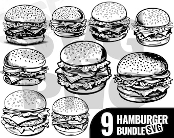 hamburgare svg, burgare svg, snabbmat svg, mat, clipart, cheeseburgare svg burgare png, ostburgare, filer för klippning, direktnedladdning.