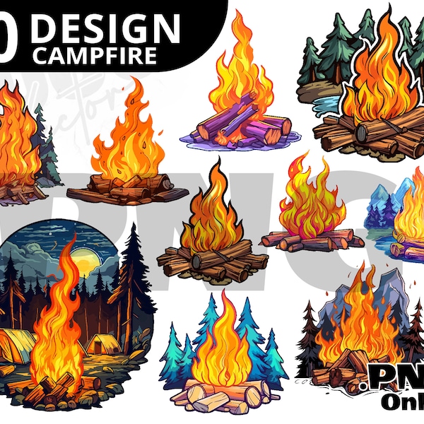 Campfire PNG Bundle, Campfire sticker PNG, Bonfire Clipart, Campfire Clipart, PNG Sublimation Image Transparent Background, sticker png