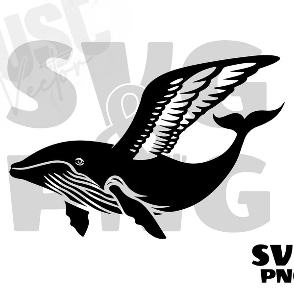 whale angel svg, whale Angel Wings SVG, whale with wing svg, Whale SVG, Ocean Svg, Sea Animal, Whale Silhouette, Whale Clipart, Angel SVG