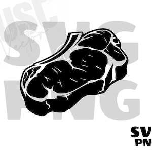 Puede incluir: Silueta en blanco y negro de un gran corte de carne grueso, que se asemeja a un filete de costilla.