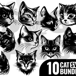 10 design cat bundle svg, cat svg, cat PNG, Lovely cat SVG, pet svg, animal funny face, printable