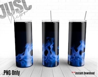 20oz Skinny Tumbler Sublimation, blue Fire Flames Skinny Tumbler png, Flames, Skinny Tumbler Warp, taper and Straight png, digital download