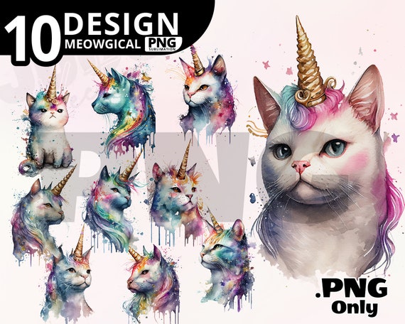 Caticorn PNG Sublimation, Meowgical, Unicorn Cat png, watercolor cat png, Unicorn png, Sublimation Designs Download, ClipArt