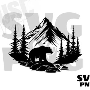 Berg SVG, Björn Svg, Bergskog Svg, Skogs Svg Cricut, Björn i skogen, Björnberg Svg, Digital Nedladdning