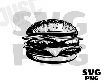 Burgare svg, Cheeseburger SVG, hamburgare svg, snabbmat SVG, Burgarsilhuett, Cheeseburgare, Digital nedladdning
