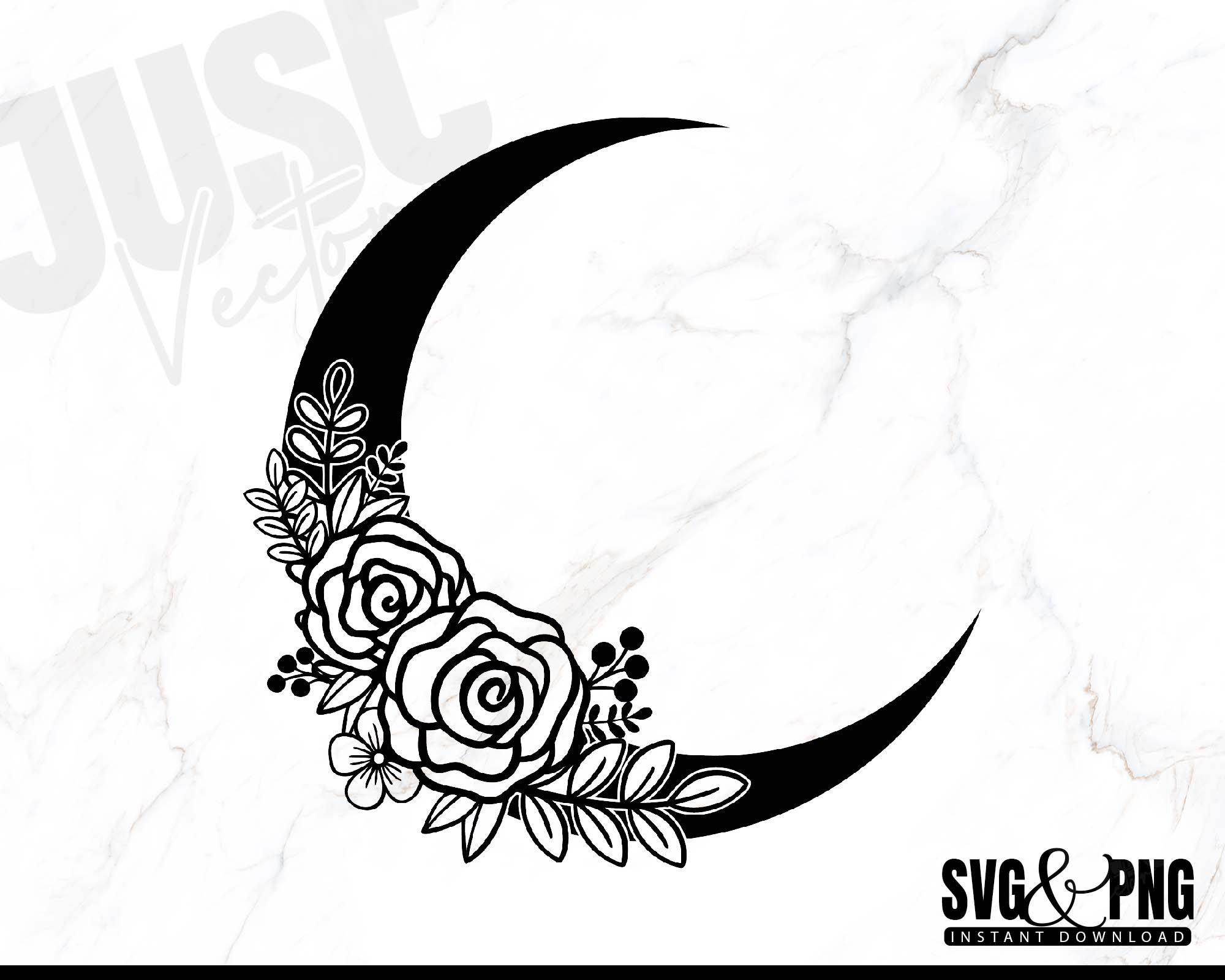 Floral Moon Crescent Moon Svg And Png Sublimation Etsy