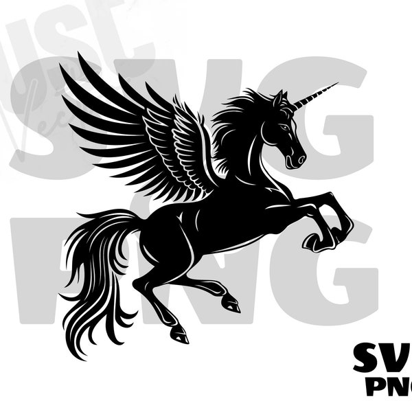 Mythical Winged Horse SVG, Pegasus Flying Horse, Pegasus Clipart, Pegasus Silhouette, Digital Download