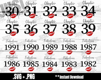 Chapter 30 31 32 33 34 35 36 37 38 39, Fabulous Since,1991,1990,1989,1988,1987,1986,1985,1984,1983, 1982, Fabulous ,30th,35th,39th,Kiss svg