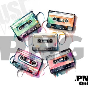 Watercolor Retro Cassette Tape Png, Watercolor Retro 80s Sublimation ...