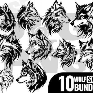10 design Wolf bundle svg, Wolf svg, Wolf PNG, Lovely Wolf SVG, animal face svg, printable, Instant Digital Download.