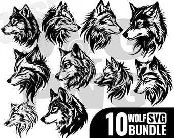 10 design Wolf bundle svg, Wolf svg, Wolf PNG, Lovely Wolf SVG, animal face svg, printable, Instant Digital Download.