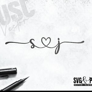 May include: A black and white graphic design of the letters "S" and "J" connected by a heart.